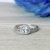 1ct Cushion Cut Diamond Engagement Ring Halo Round Accents 14k White Gold Finish