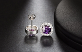 2ct Cushion Cut Purple Amethyst Halo Solitaire Stud Earrings 18k WhiteGold Over