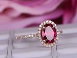 1.8ct Oval Cut Pink Ruby Engagement Ring Diamond Accent Halo 14k RoseGold Finish