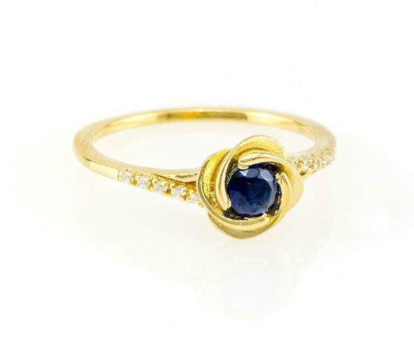 1.5ct Round Cut Blue Sapphire Vintage Style Floral Ring 14k Yellow Gold Finish