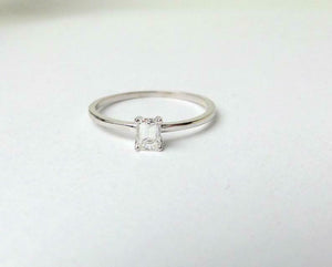 0.5ct Engagement Ring Emerald Cut Diamond Solitaire Design 14k White Gold Finish