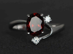 1.7ct Oval Cut Red Garnet Engagement Ring 14k White Gold Finish Unique Trilogy