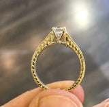 1.5ct Round Cut Diamond Engagement Ring Vintage Inspired 14k Yellow Gold Finish