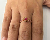 1ct Round Cut Pink Ruby Flower Solitaire with Accent Ring 14k Rose Gold Finish