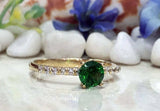 1.2ct Round Cut Green Emerald Solitaire with Accent Ring 14k Yellow Gold Finish