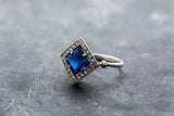 2ct Engagement Ring Princess Cut Blue Sapphire Diamond Halo 14k White Gold Over