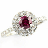 2ct Round Cut Pink Ruby Engagement Ring Double Halo 14k White Gold Finish