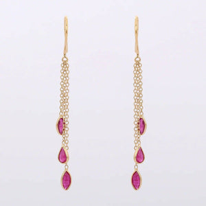 2ct Drop Earrings Marquise Cut Pink Ruby Dangling Chain 14k Yellow Gold Finish