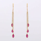 2ct Drop Earrings Marquise Cut Pink Ruby Dangling Chain 14k Yellow Gold Finish