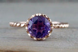 1.5ct Round Cut Purple Amethyst Solitaire Rope Accent Ring 14k Rose Gold Finish