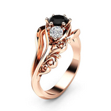 2ct Round Black Diamond Engagement Ring 14k RoseGold Finish Floral Split Trilogy