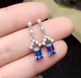 2.2ct Drop Earrings Emerald Cut Blue Tanzanite Partywear 14k White Gold Finish