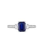 2Ct Emerald Cut Blue Sapphire Diamond Accent Engagement Ring 14K White Gold Over