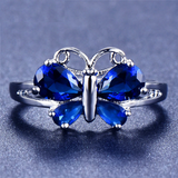 2ct Pear Cut Blue Sapphire Engagement Ring 14k WhiteGold Finish Butterfly Design