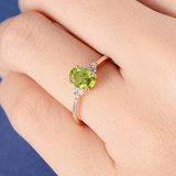 2ct Oval Cut Green Peridot Engagement Ring Petite Round Accent 14k RoseGold Over