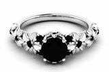 Flower Solitaire with Accent Ring 2ct Round Cut Black Diamond 14k WhiteGold Over