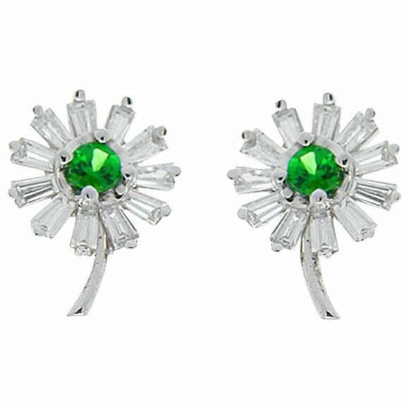 1.2ct Round Cut Green Emerald Diamond Flower Stud Earrings 14k White Gold Finish