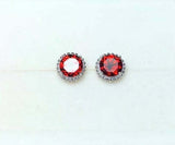 1.5ct Stud Earrings Round Cut Red Garnet Halo Beaded 14k White Gold Finish