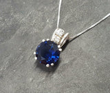 1.5ct Blue Sapphire Pendant Round Cut Solitaire 14k White Gold Finish NO CHAIN