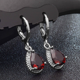 2Ct Pear Cut Red Garnet Solitaire Water Tear Drop Earring 14K White Gold Finish