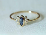 1ct Engagement Ring Marquise London Blue Topaz Minimalist 14k Yellow Gold Finish