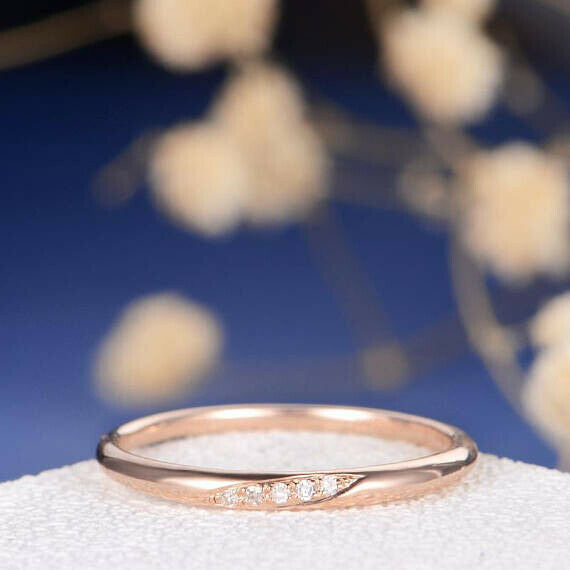 0.2ct Round Cut Diamond Wedding Band Anniversary Minimalist 14k Rose Gold Finish