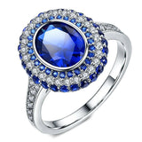 2.3ct Oval Cut Blue Sapphire Engagement Ring 14k White Gold Finish Double Halo