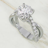 1.6ct Round Cut Diamond Engagement Ring Cross Split Shank 14k White Gold Finish