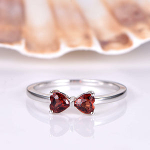 1.3ct Heart Cut Red Garnet Bow Design Engagement Ring 14k White Gold Finish