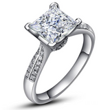 2Ct Princess Cut Diamond Accented Hidden Halo Solitaire Ring 14K White Gold Over