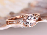 1ct Round Cut Peach Morganite Three Stone Engagement Ring 14k Rose Gold Finish