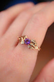 1ct Round Cut Amethyst Engagement Ring Floral Petal Leaf 14k Yellow Gold Finish