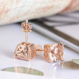 2ct Cushion Cut Peach Morganite Solitaire Stud Earrings 14k Rose Gold Finish