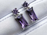 2.5ct Drop Dangle Earrings Baguette Cut Purple Amethyst 14k White Gold Finish