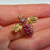 2.14ct Round Cut Pink Ruby Bee Design Pin Brooch 14k Yellow Gold Finish