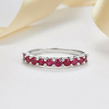 1ct Round Cut Pink Ruby Wedding Band Stackable Half Eternity 14k White Gold Over