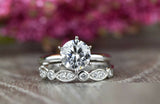 2ct Round Cut Diamond Engagement Ring 14k White Gold Finish Art Deco Bridal Set