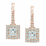 2Ct Princess Cut Diamond Stylish Dangle Drop Earrings Women 14K Rose Gold Finish