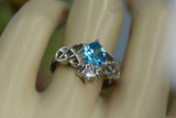 1ct Heart Cut Blue Topaz Engagement Ring Double Knot Crown 14k White Gold Finish