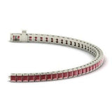 15ct Princess Cut Pink Ruby Slim Elegant Tennis Bracelet 14k White Gold Finish