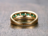 2.5ct Princess Cut Green Emerald 3 Row Half Eternity Band 14k Yellow Gold Finish