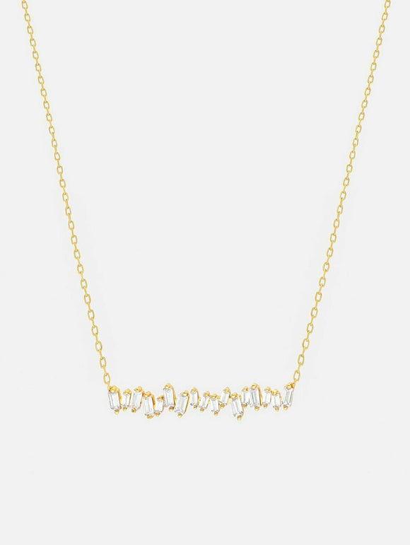 1ct Diamond Pendant Chain Baguette Cut Geometric Bar 14k Yellow Gold Finish