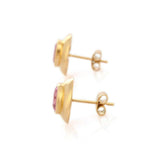 1ct Stud Earrings Oval Cut Pink Sapphire Solitaire 14k Yellow Gold Finish