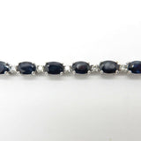 18Ct Oval Cut Blue Sapphire & Diamond Link Tennis Bracelet 14K White Gold Finish