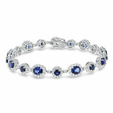 20ct Oval Cut Blue Sapphire Halo Short Link Tennis Bracelet 14k White Gold Over