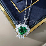 2ct Heart Cut Simulated Emerald Cluster Halo Pendant Chain 14k White Gold Plated