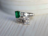 2.4ct Engagement Ring Green Emerald Cut Bypass Style 14k White Gold Finish