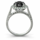 2ct Round Cut Black Diamond Vintage Halo Engagement Ring 14k White Gold Finish