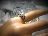 2ct Round Cut Diamond Trilogy Ring 14k White Gold Finish Blue Sapphire Accents