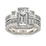 4Ct Emerald Cut Diamond Elegant Bridal Set Engagement Ring 14K White Gold Finish